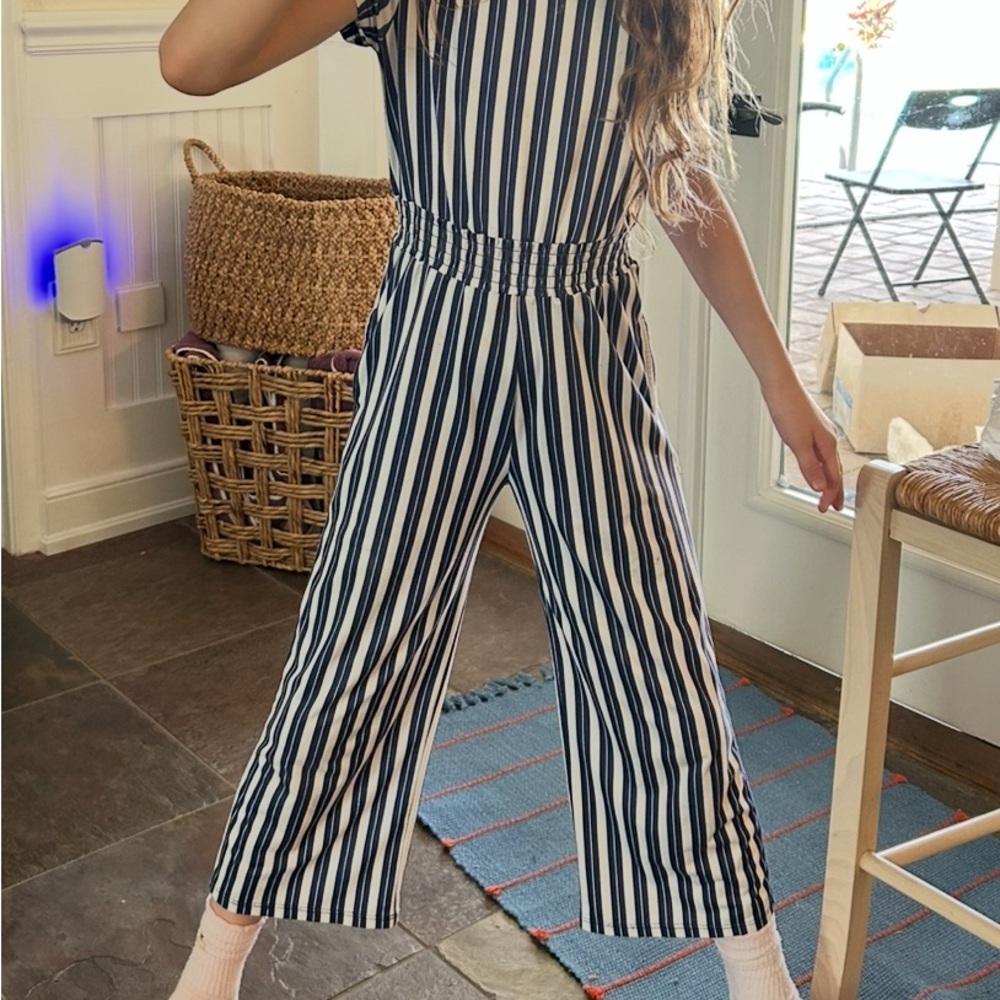 Chenault Navy and White Striped Jumpsuit girls